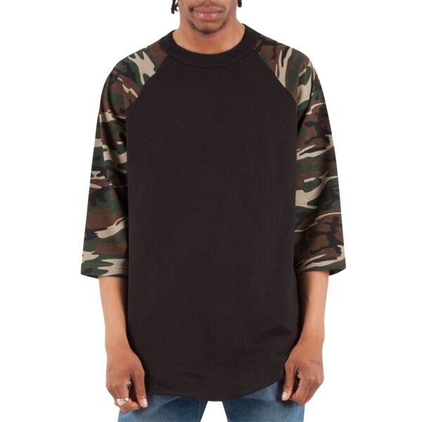 Adult Three-Quarter Sleeve Camo Raglan T-Shirt Thumbnail