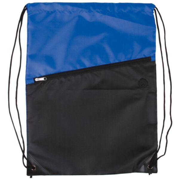 Two-Tone Poly Drawstring Backpack With Zipper Thumbnail