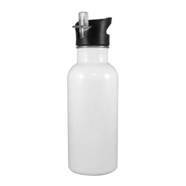 Stainless Steel Water Bottle - 600ml - White w/Straw Top Thumbnail